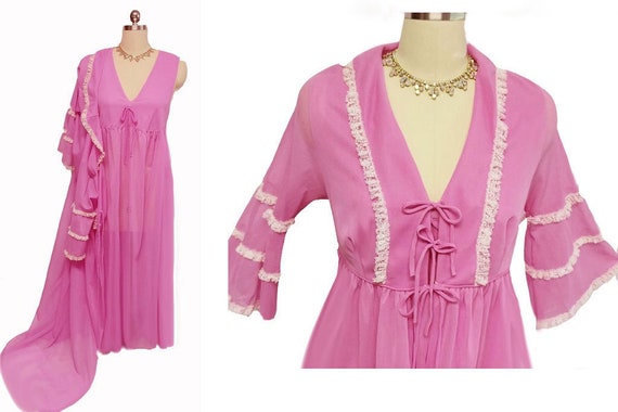 Vintage Lace Peignoir Nightgown Set Summer Orchid - image 1
