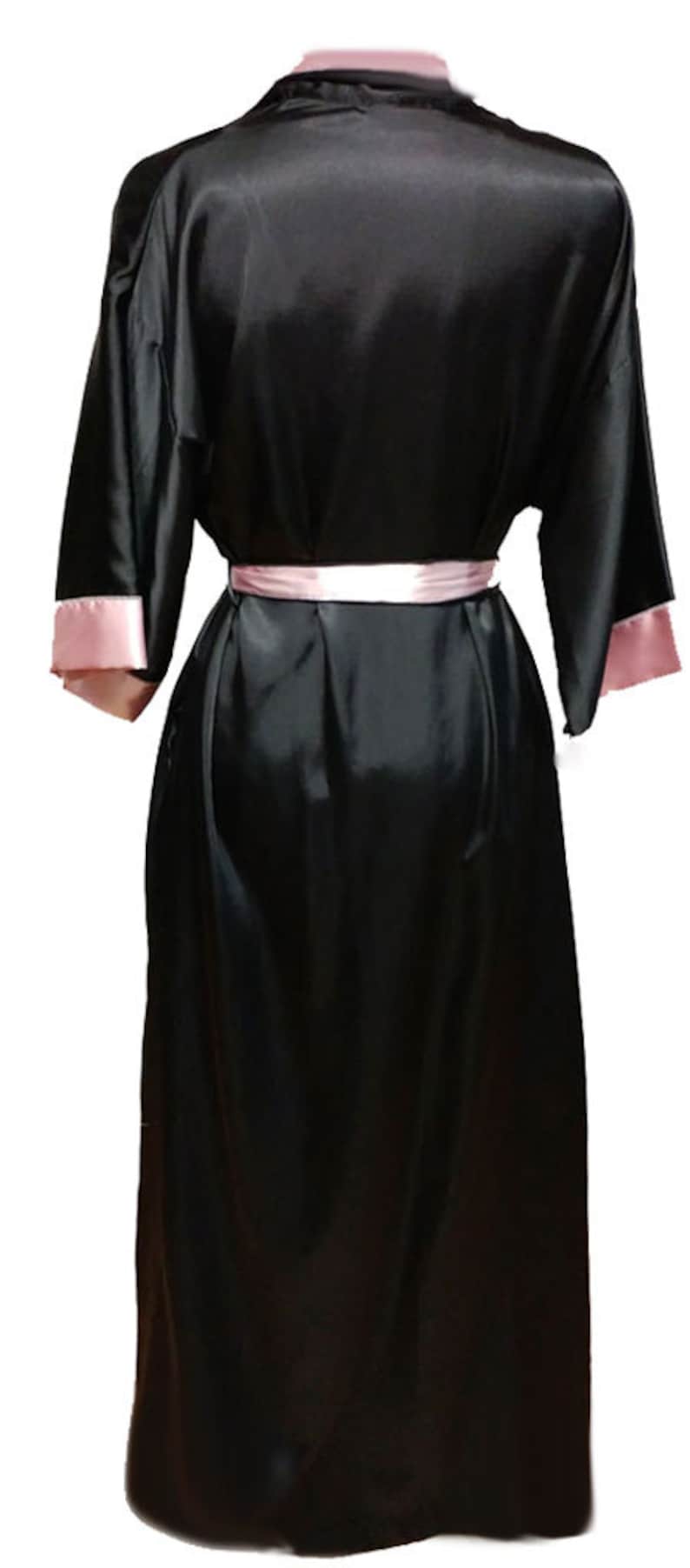 Vintage Donna Richard Satin Peignoir Pink Black Orchid Applique dressing gown baby pink satin robe black robe black satin robe