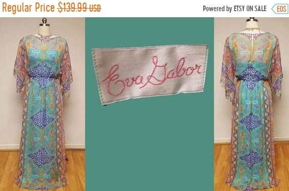 CLEARANCE SALE Vintage 70s Eva Gabor Purple Aqua F