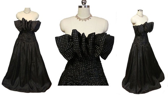 Vintage Designer Huge Bow Bodice Silk Evening Gown