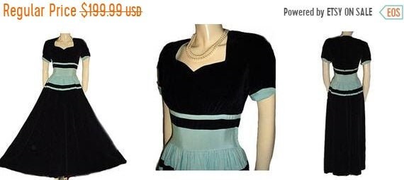 SALE Vintage 1930s 1940s Black velvet Aqua Faille