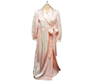 Vintage Komar Satin Quilted Robe with Huge Bow: Glamorous Pink Shimmer USA