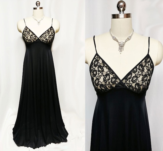 Vintage Rare Style Olga Lace Nightgown in Raven S… - image 1