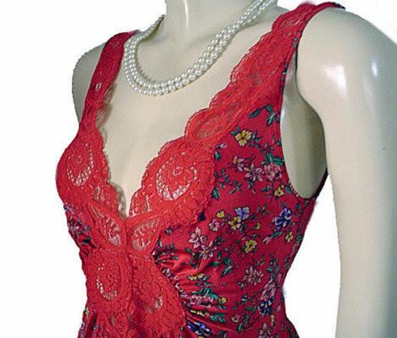 Rare Vintage Floral Olga Spandex Lace Nightgown I… - image 5