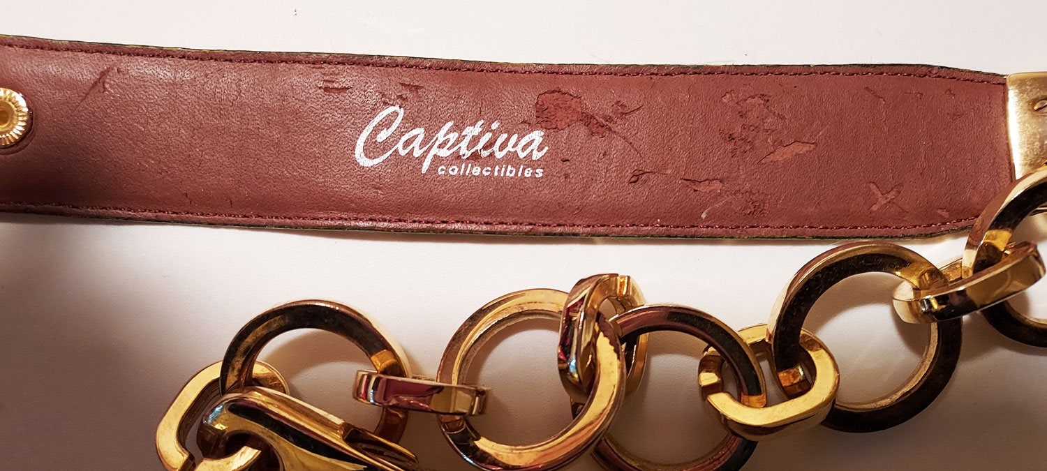 Captiva Collectibles Brown Leather Belt Vintage Captiva Collectible Gold Leather and Gold Metal  main image 2