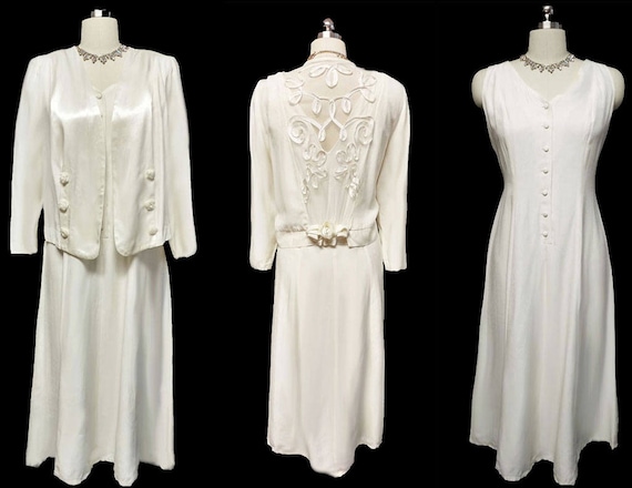 Vintage Wedding Dress and Jacket w Satin Roses w … - image 1