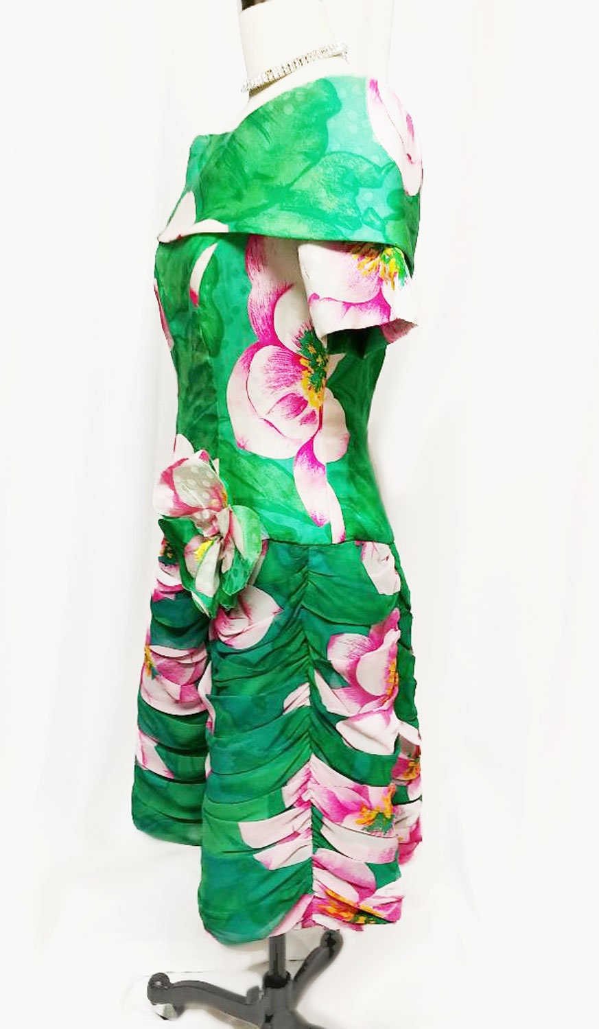 Vintage 1980 Jayna New York Jacquard Silk Chiffon Draped Swags Cocktail