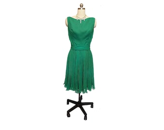 Vintage 50s 60s Pleated Party Cocktail Dress With Bows Cummerbund in Jade  Metal Zipper - Etsy