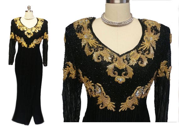 Spectacular Vintage Black & Gold Sparkling Sequin