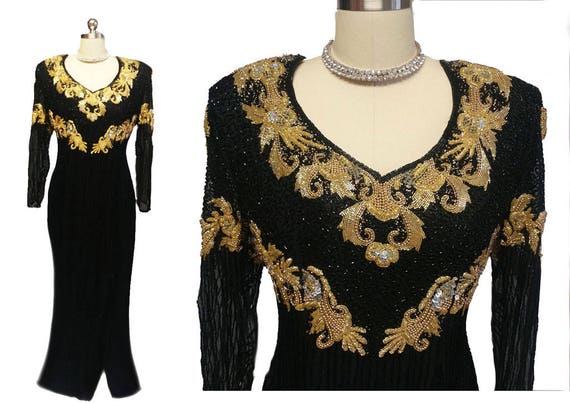 Spectacular Vintage Black & Gold Sparkling Sequin… - image 1