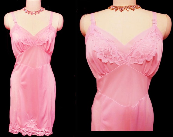 Vintage Movie Star Bubble Gum Pink Lace Slip desi… - image 1