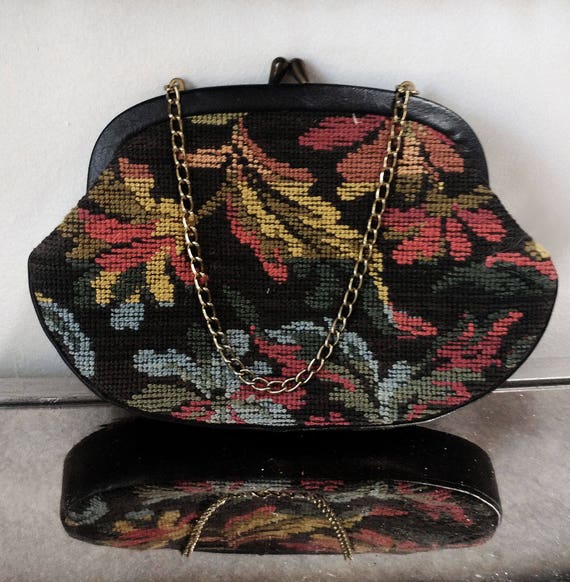 Vintage Floral Needlepoint Purse Tapestry Purse P… - image 2