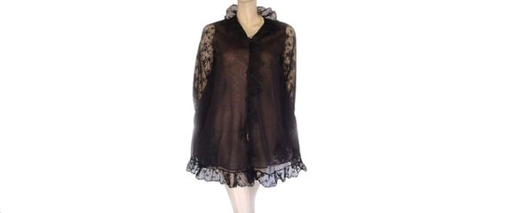 Vintage Leonora Nylon Peignoir Double Nylon Sleeves Ruffles Dressing Gown