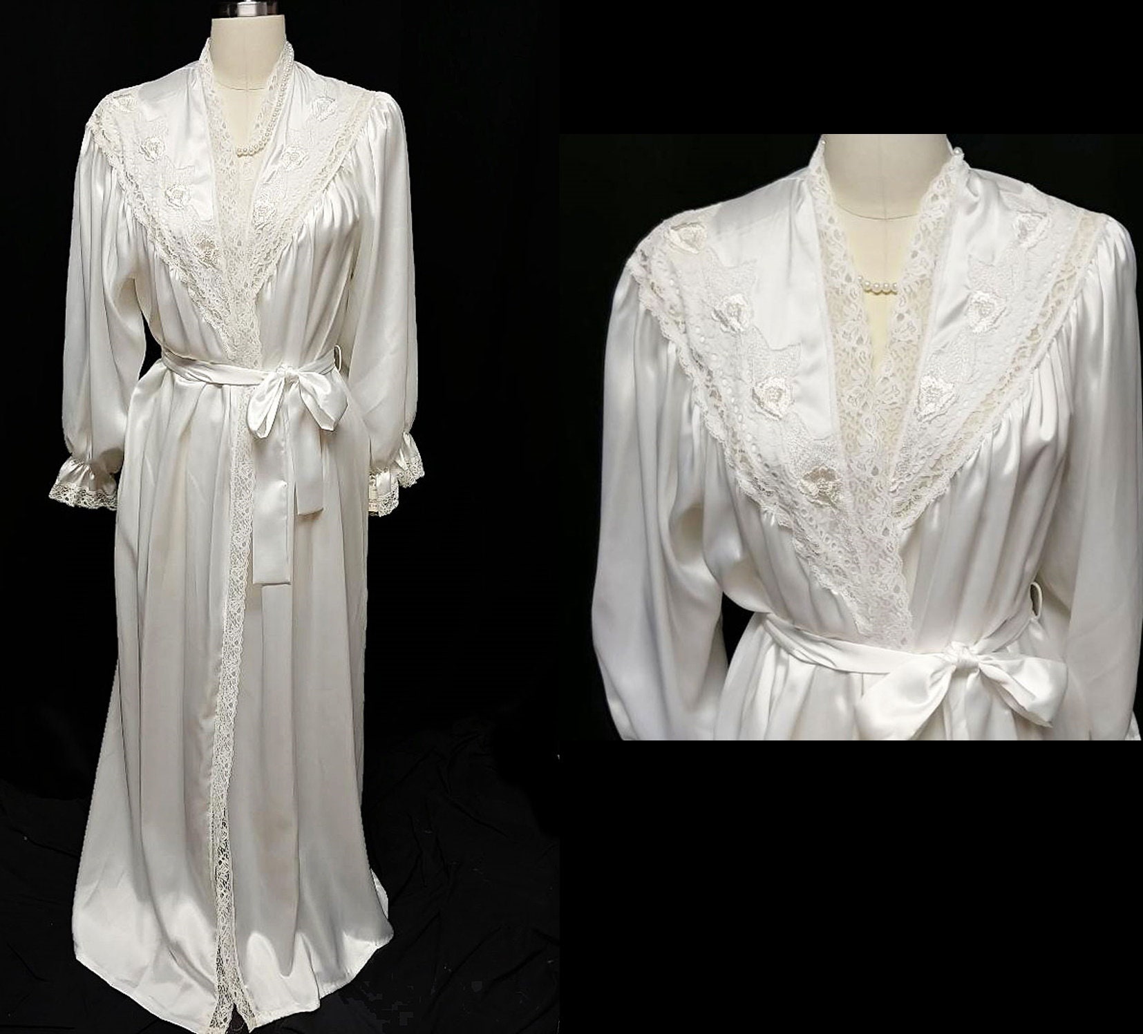 NEW With TAG Vintage Donna Richard Lace Satiny Peignoir Dressing Gown ...