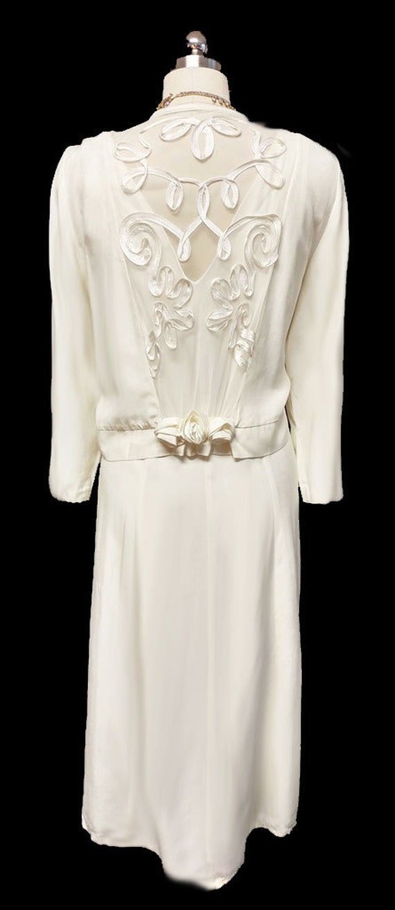 Vintage Wedding Dress and Jacket w Satin Roses w … - image 3