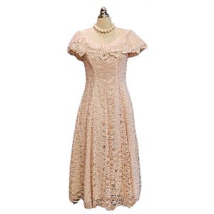 Vintage Lace Cocktail Dress: Peachy Pink Pearl Adorned, Cachet Bari Protas