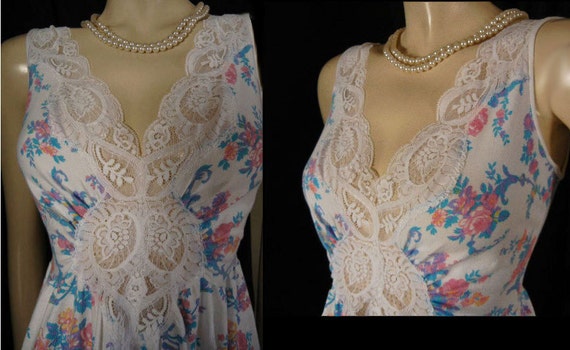 Vintage Rare Floral Cotton Olga Nightgown Spandex… - image 5