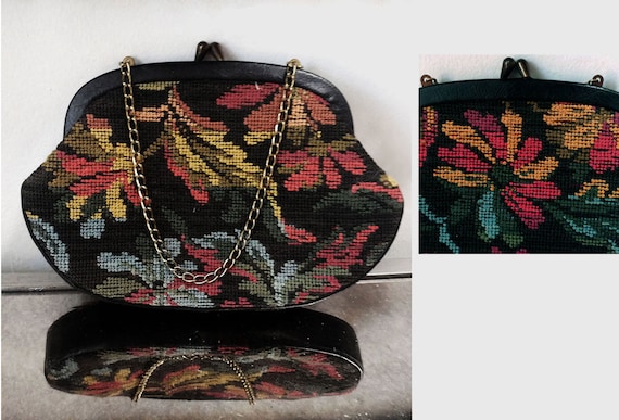 Vintage Floral Needlepoint Purse Tapestry Purse P… - image 1