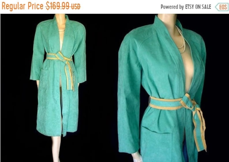 SALE Vintage Turquoise /& Buckskin Look Ultrasuede Coat designer coat 70s coat wrap coat fall coat