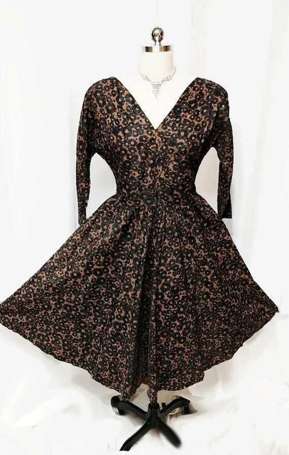 Vintage 50s Black Copper Cocktail Dress Sprinkled… - image 2