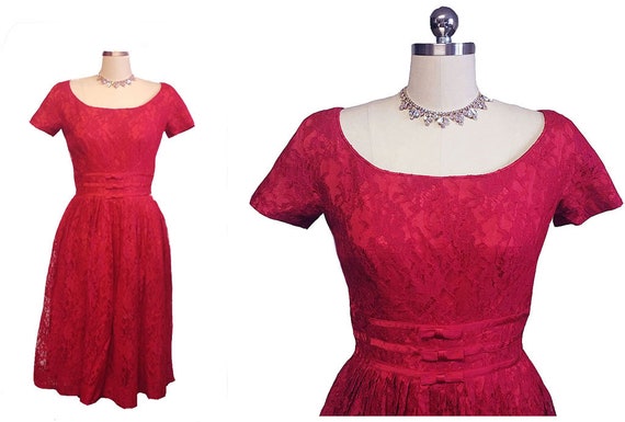 Vintage 1960s Gigi Young Scarlet Lace Cocktail Par