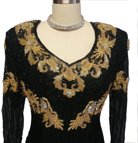 Spectacular Vintage Black & Gold Sparkling Sequin… - image 3