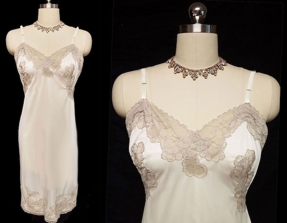 Vintage Van Raalte Satin Suavette Slip Ivory desi… - image 1