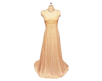 Vintage Petra Lace Nightgown Gold Rush Criss Cross Back Slinky Bias Cut Large