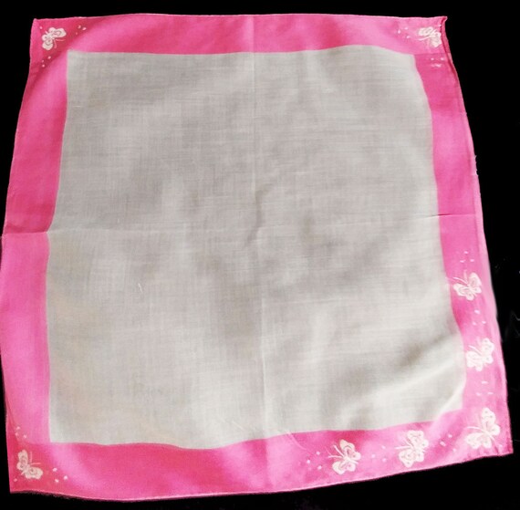 Vintage Pink & White Butterflies Handkerchief Lov… - image 2