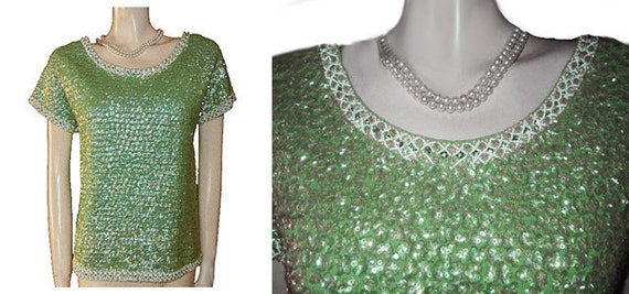 Vintage 50s Rhinestone Pearl Sequin Metal Zipper … - image 1