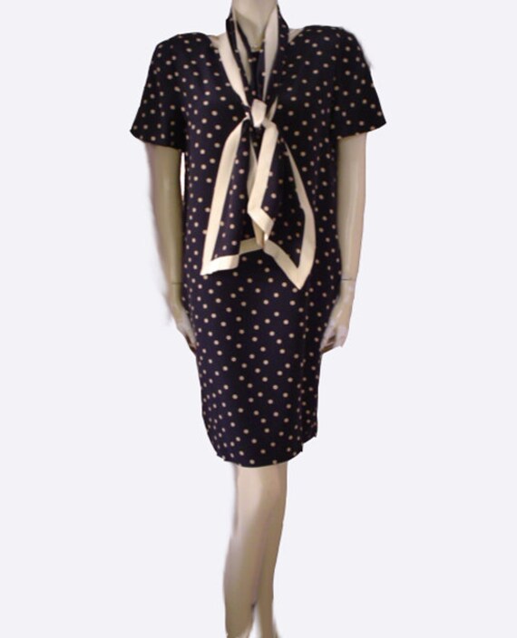 Vintage Nipon 1980s Boutique Dotted Black Silk Dr… - image 2