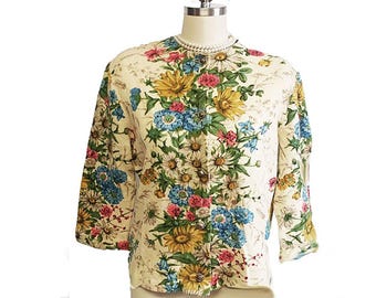 Vintage Kio Imported by Hooper Floral Cardigan Sweater Made in West Germany