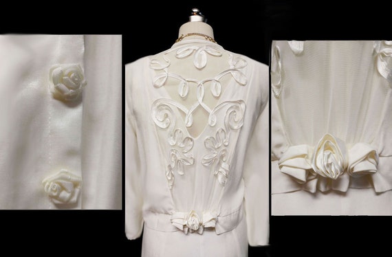 Vintage Wedding Dress and Jacket w Satin Roses w … - image 2