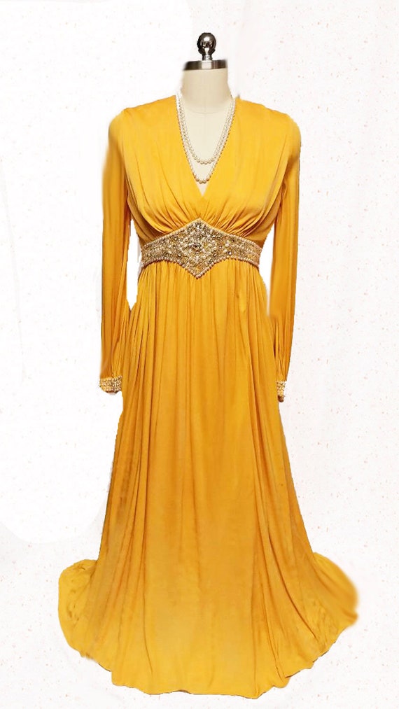 Glamorous Vintage Grand Sweep Evening Gown Rhines… - image 2