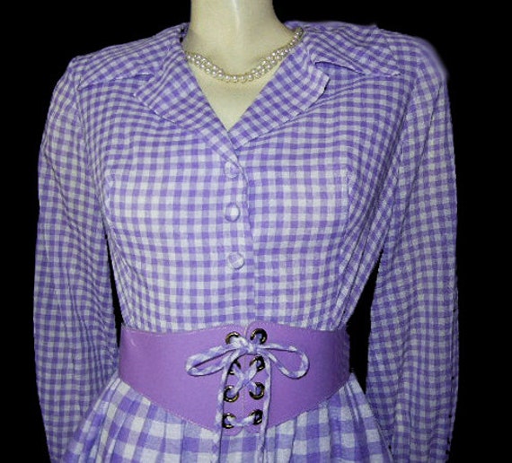 Vintage Purple & White Checked Lace Up Corset Cum… - image 3