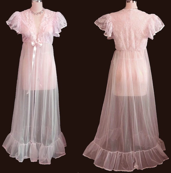 Vintage Tosca Sheer Bridal Peignoir Adorned w Lace