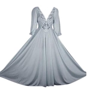 Vintage Olga Nylon Nightgown: Spandex Lace, Quicksilver Gray, Grand Sweep