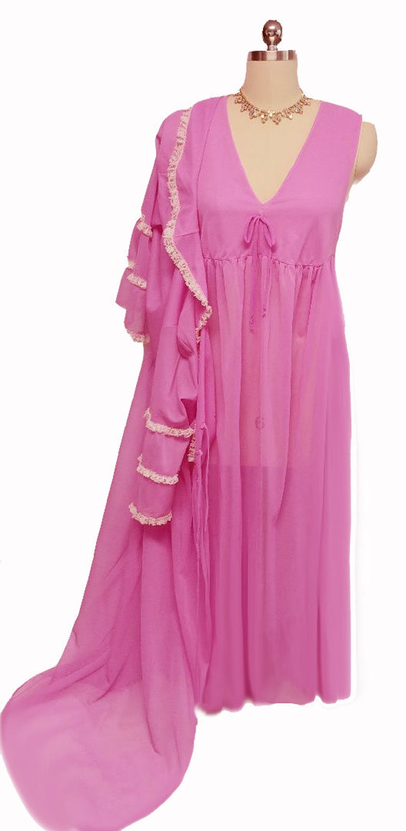 Vintage Lace Peignoir Nightgown Set Summer Orchid image 4