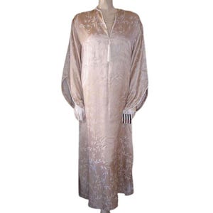 Vintage New w Tag Valentino Champagne Satin Robe: Bamboo Pattern Dressing Gown
