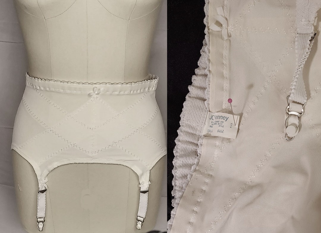 Vintage 1970s JC Penney White Spandex Garter Belt Metal Garters With