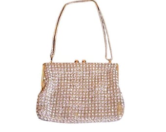 Vintage Rhinestone Evening Bag: Gold Metallic Threads, Made in Hong Kong