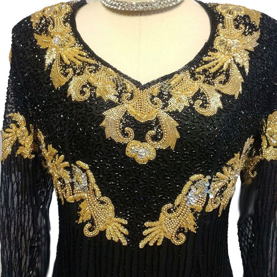 Spectacular Vintage Black & Gold Sparkling Sequin… - image 4