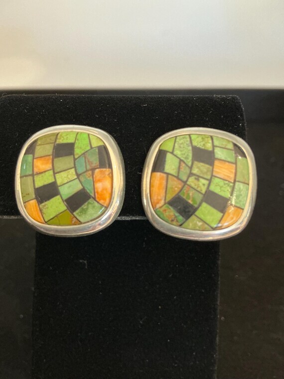 Turquoise mosaic clip earings
