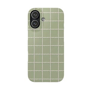 Custodia per iPhone e Samsung con motivo a griglia verde e cuciture bianche / Custodia a scatto a scacchi per iPhone