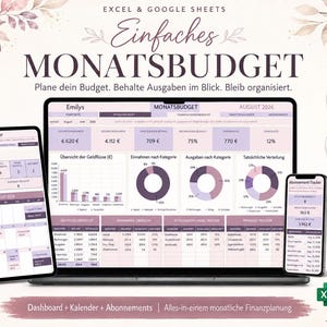 Månadsbudgetkalkylblad tysk version, Excel och Google Sheets budgetplanerare, utgiftsspårare