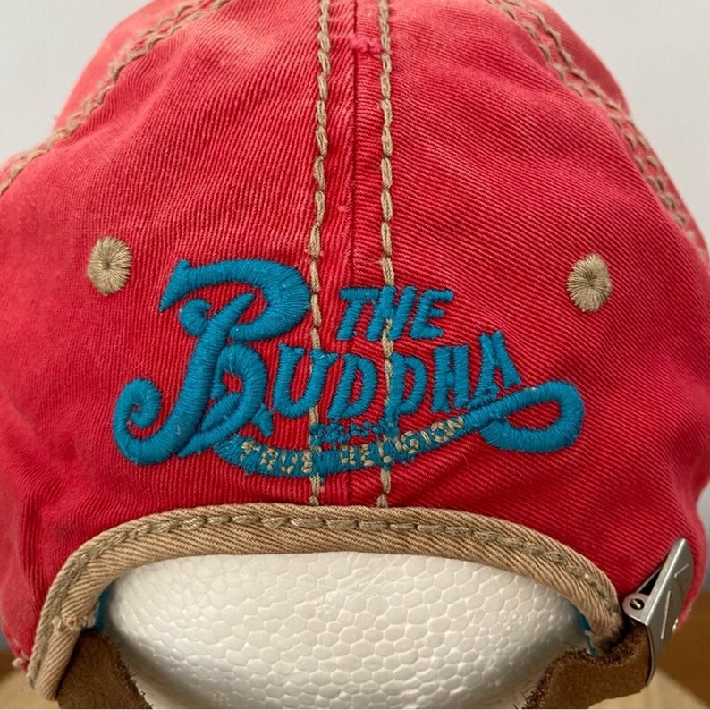 True Religion VTG The Buddha rode en leren distressed hoed Y2K rood blauw ZELDZAAM afbeelding 2