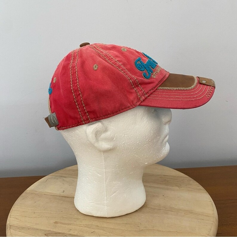 True Religion VTG The Buddha rode en leren distressed hoed Y2K rood blauw ZELDZAAM afbeelding 4