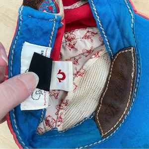 True Religion VTG The Buddha rode en leren distressed hoed Y2K rood blauw ZELDZAAM afbeelding 12
