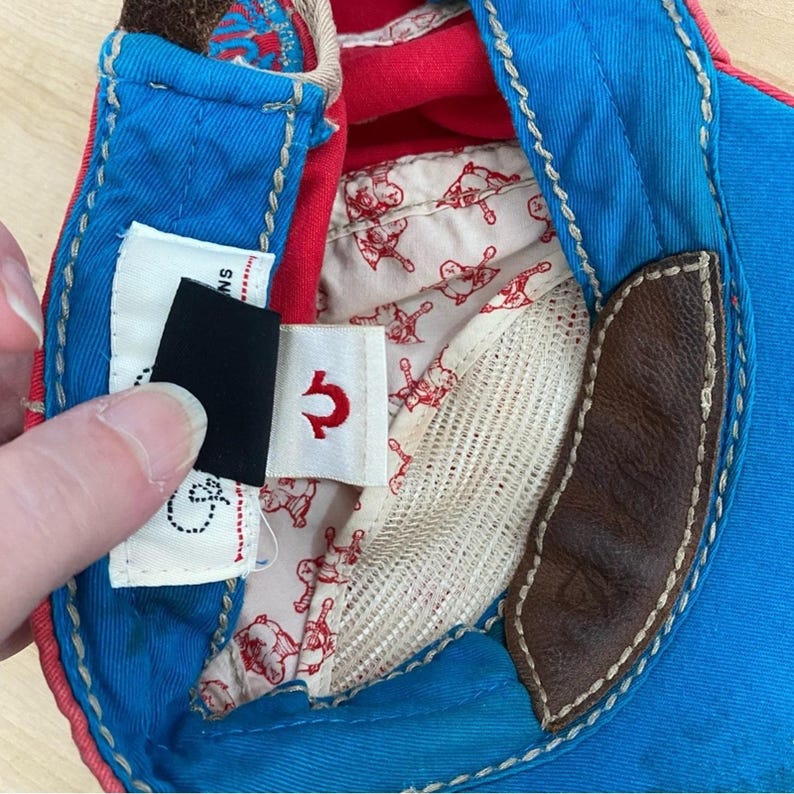 True Religion VTG The Buddha rode en leren distressed hoed Y2K rood blauw ZELDZAAM afbeelding 12