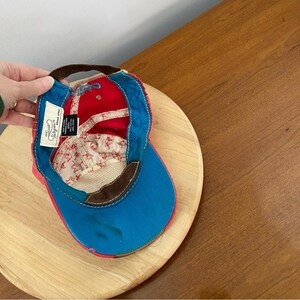 True Religion VTG The Buddha rode en leren distressed hoed Y2K rood blauw ZELDZAAM afbeelding 9